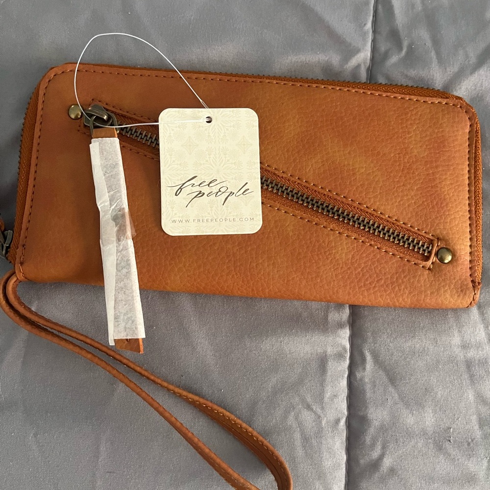 Free People Cognac Leather Wristlet